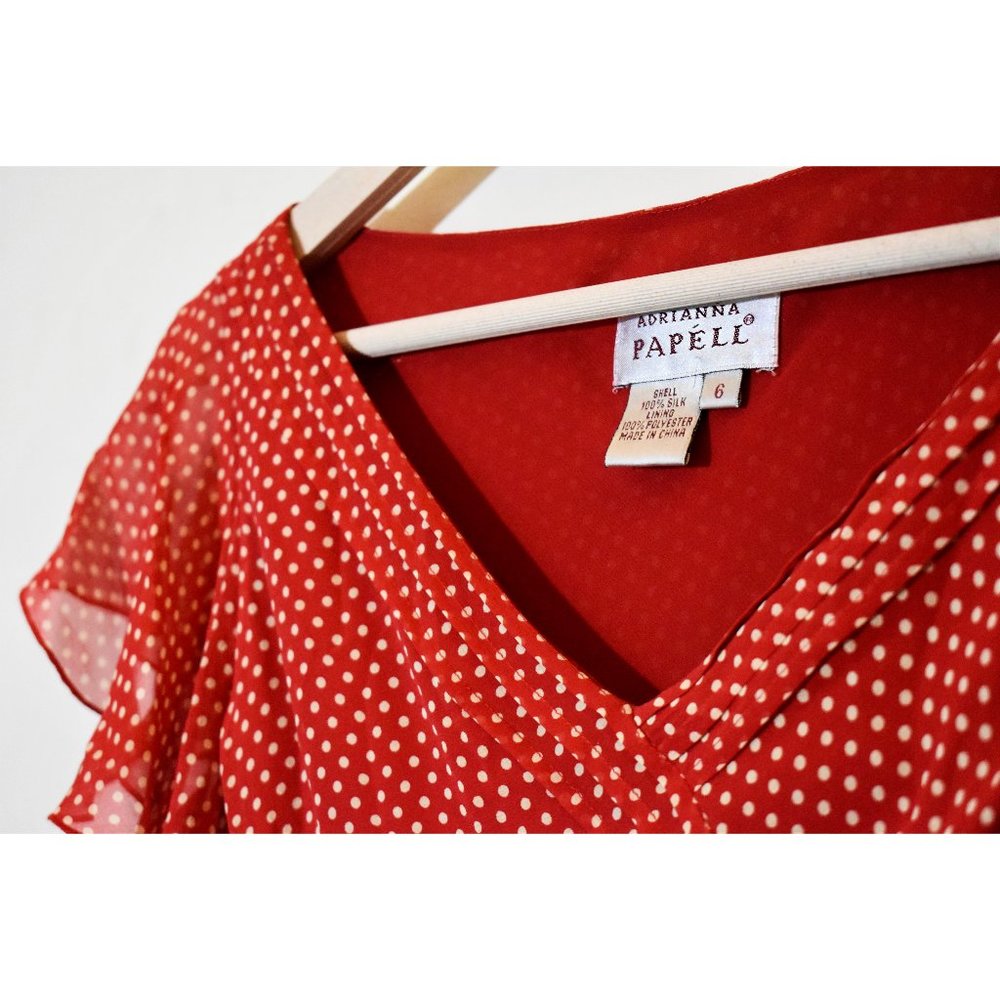 Adrianna Papell Red Dotted Handkerchief Midi Dress